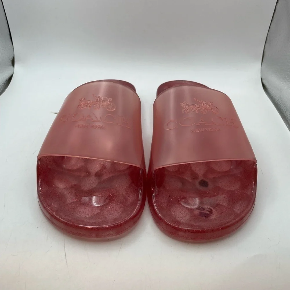 Coach Ulyssa womens pink glittery slide sandals size 6